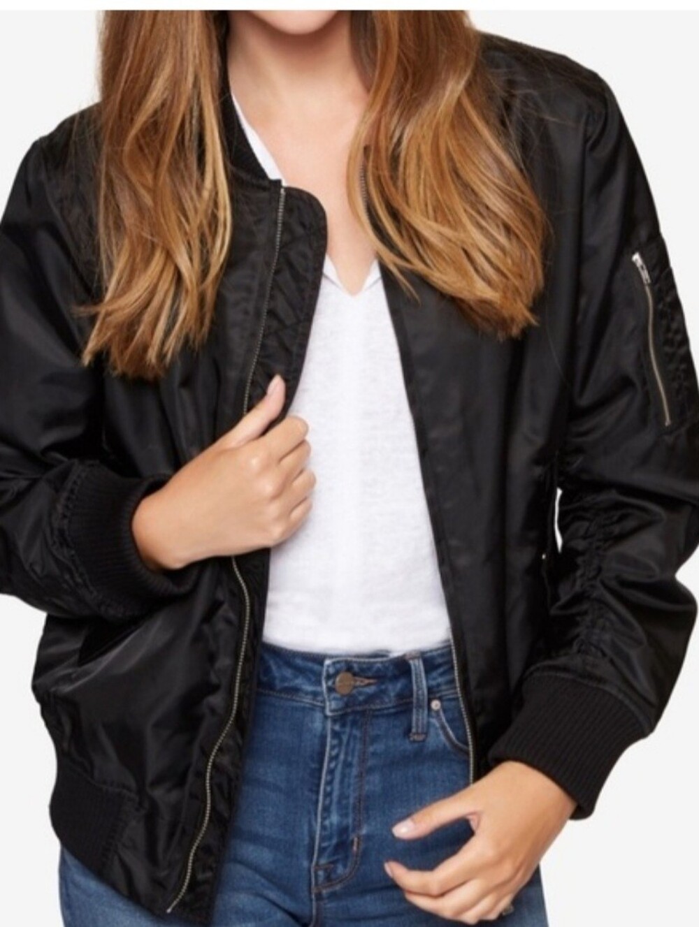 SANCTUARY BLACK BOMBER JACKET LARGE/PTP:21”/LENGTH:24”